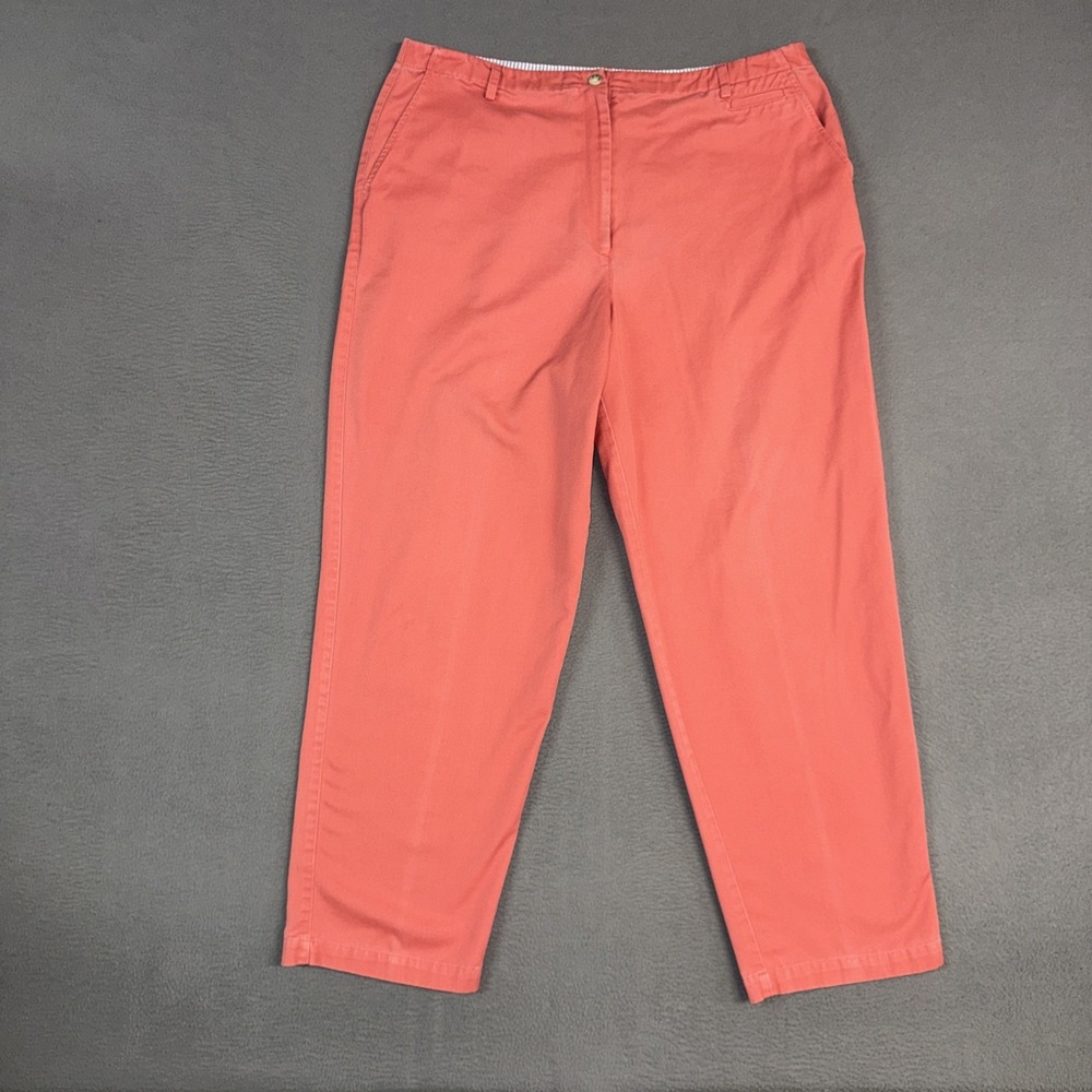 Talbots Pants Womens 16 Pink Tapered Leg Flat Front Cotton Blend Twill Summer